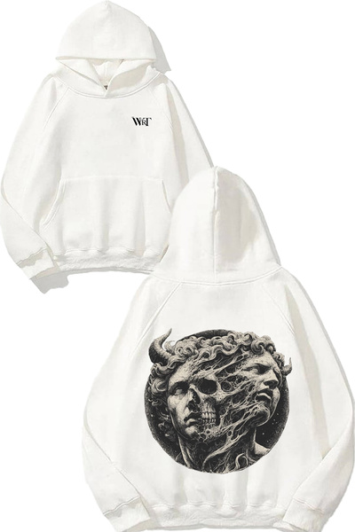 THEWERT Hanorac alb cu glugă cu imprimeu pe spate, de la Satan la Om