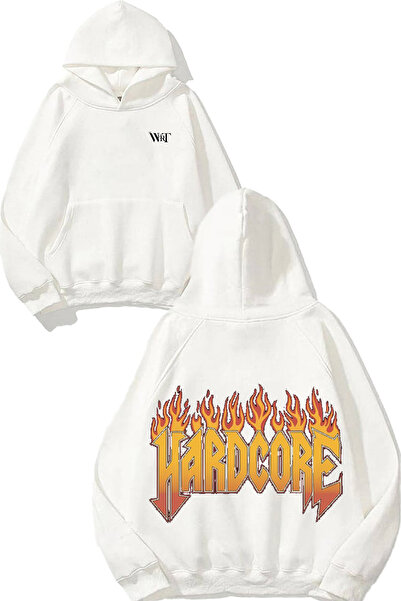 THEWERT Hanorac alb cu glugă cu imprimeu pe spate Hardcore Design