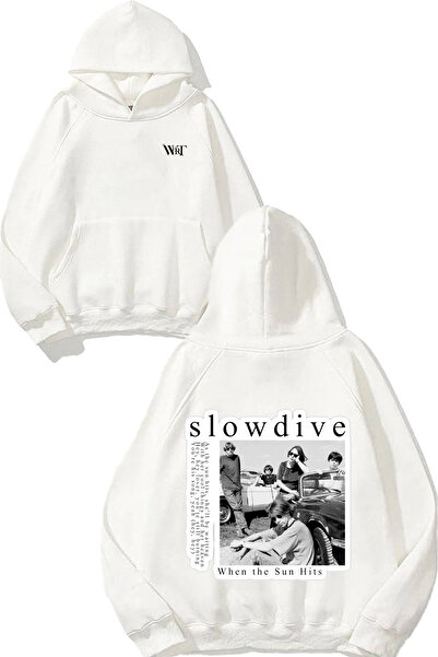 THEWERT Hanorac alb cu glugă cu imprimeu pe spate Slowdive 1 Design