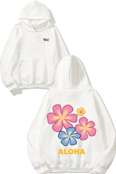 THEWERT Φούτερ με λευκή κουκούλα με στάμπα στο πίσω μέρος με σχέδιο Aloha Flower