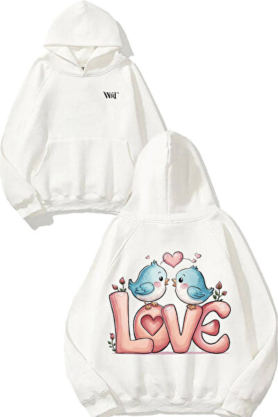 THEWERT Φούτερ με κουκούλα με στάμπα στο πίσω μέρος με σχέδιο Love Blue Bird