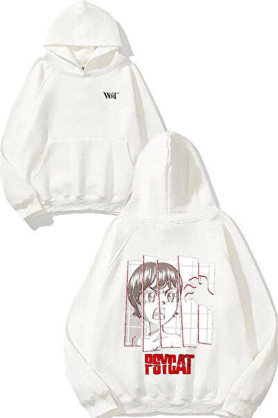 THEWERT Psycat Design Бяла суитшърт с качулка и печат на гърба