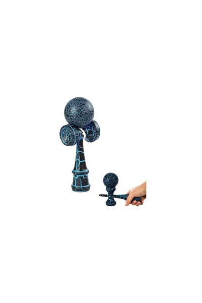 BimBimBo Kendama profesională din lemn, 18 cm – Design clasic crăpat, albastru,