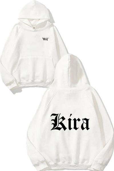 THEWERT Hanorac alb cu glugă cu imprimeu pe spate Death Note Kira Font Design