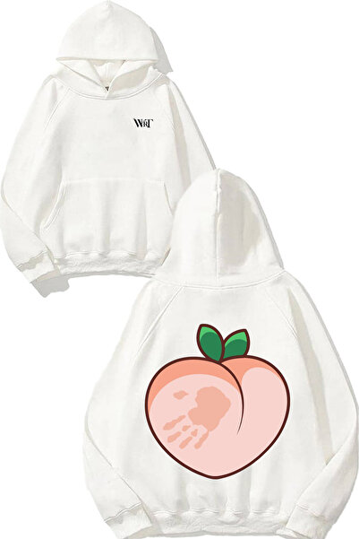 THEWERT سترة بيضاء بغطاء للرأس مطبوعة يدويًا على تصميم الخوخ