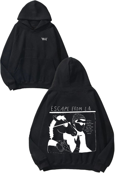 THEWERT سويت شيرت بقلنسوة أسود اللون مطبوع عليه تصميم Horseman Escape From De...