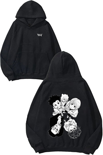 THEWERT Hanorac negru cu glugă Hunter X Hunter Top Design cu imprimeu pe spate