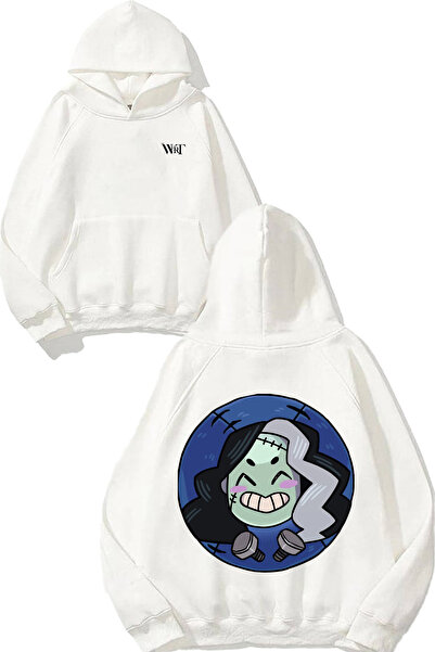 THEWERT Hanorac alb cu glugă cu imprimeu Monster Prom Vicky Design