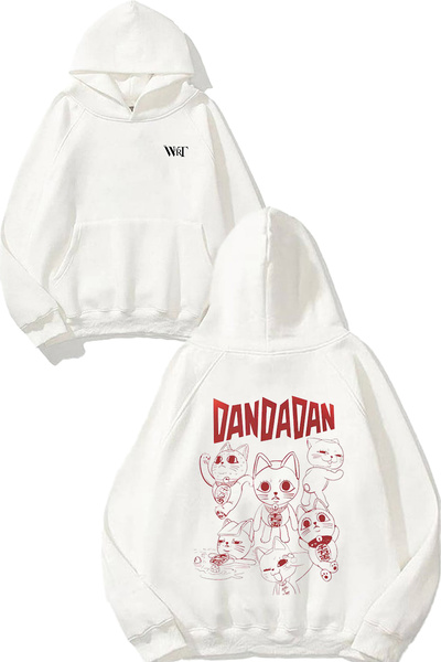 THEWERT Cat Anime Cute Funny Design Hanorac alb cu glugă imprimat pe spate