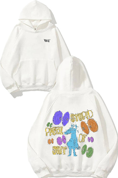 THEWERT Hanorac alb cu glugă cu imprimeu pe spate Horseman Piece Design