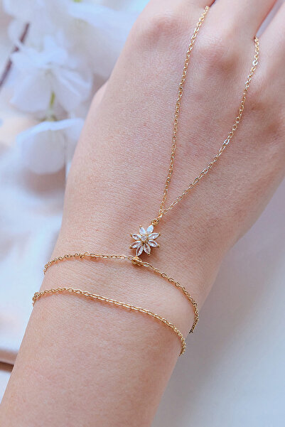 AURRARİ Gold Cicek Zirkon Taşlı Şahmeran