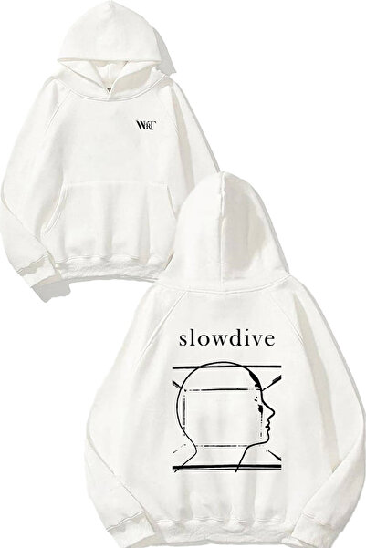 THEWERT Hanorac alb cu glugă cu imprimeu pe spate Slowdive Classic Design