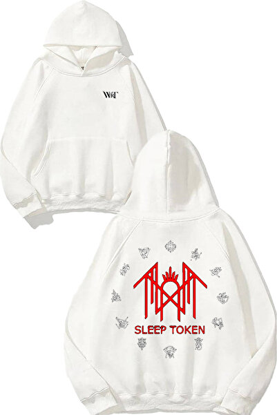 THEWERT Hanorac alb cu glugă cu imprimeu pe spate cu design cu logo roșu Slee...