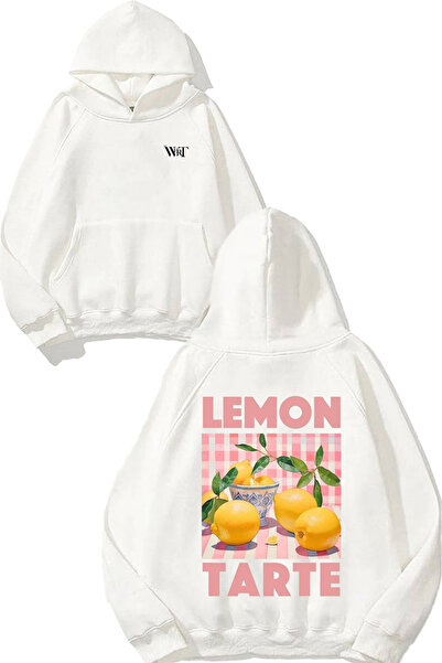 THEWERT Hanorac alb cu glugă cu imprimeu pe spate Lemon Tarte Design