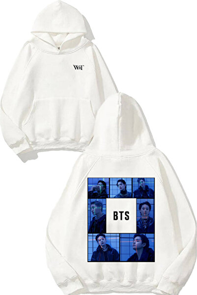 THEWERT Hanorac alb cu glugă cu imprimeu pe spate BTS 1 Design