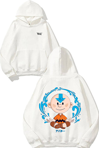 THEWERT Hanorac alb cu glugă cu imprimeu pe spate cu design The Last Airbender