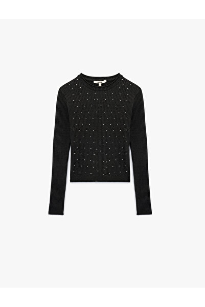 Koton Uzun Kollu Bisiklet Yaka Taşlı Triko Kazak