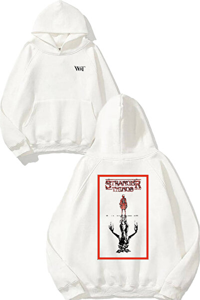 THEWERT Hanorac alb cu glugă cu imprimeu pe spate Stranger Things 3