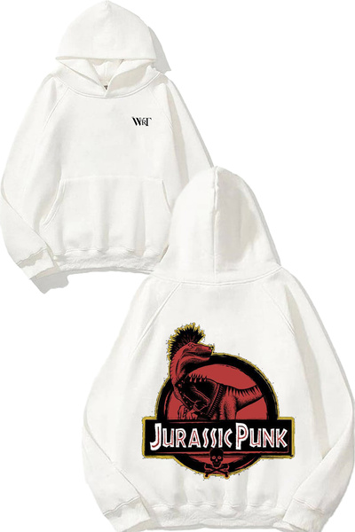 THEWERT Φούτερ με λευκή κουκούλα με στάμπα στο πίσω μέρος με σχέδιο Jurassic ...