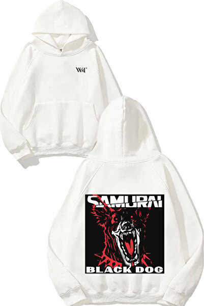 THEWERT Hanorac alb cu glugă cu imprimeu pe spate Black Dog Design