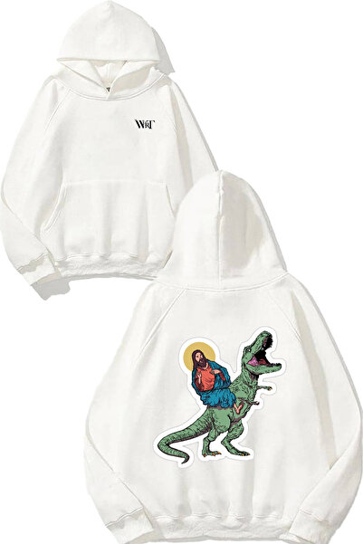 THEWERT Φούτερ με κουκούλα με στάμπα στην πλάτη με σχέδιο Jesus And T Rex