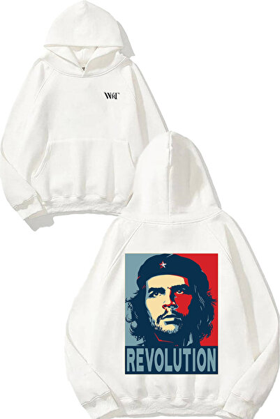 THEWERT Hanorac alb cu glugă cu imprimeu Che Guevara 2 Design