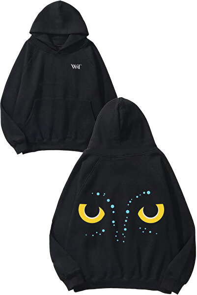 THEWERT Hanorac negru cu glugă cu imprimeu pe spate cu design Avatar Eye
