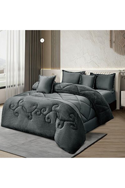 Roshen 4-piece winter double bed sheet set, soft velvet middle filling with plain fur, double-sided, velvet material, quilt size 210*170