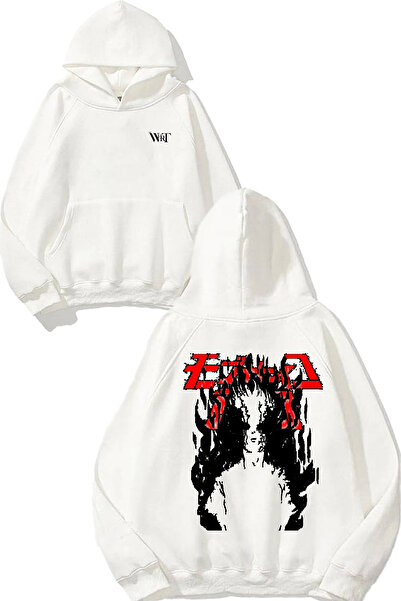 THEWERT Hanorac alb cu glugă cu imprimeu pe spate Mob Aesthetic Flame Design