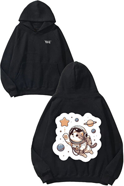 THEWERT Φούτερ με κουκούλα με στάμπα σε μαύρο χρώμα με σχέδιο Stars Cat