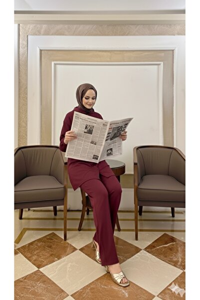 Kırmızı iz Scuba eşorfman takımı tesettür eşorfman takımı