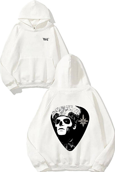 THEWERT Ghost B.c. Hanorac alb cu glugă cu imprimeu Band Pick Papa Design