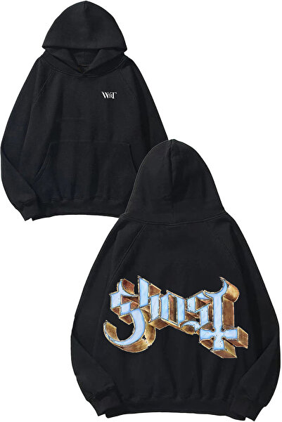 THEWERT Hanorac negru cu glugă cu imprimeu pe spate cu design cu logo Ghost I...