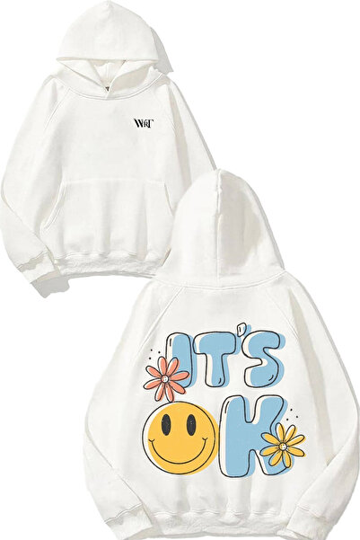 THEWERT It's Ok Design Бяла суитшърт с качулка и печат на гърба