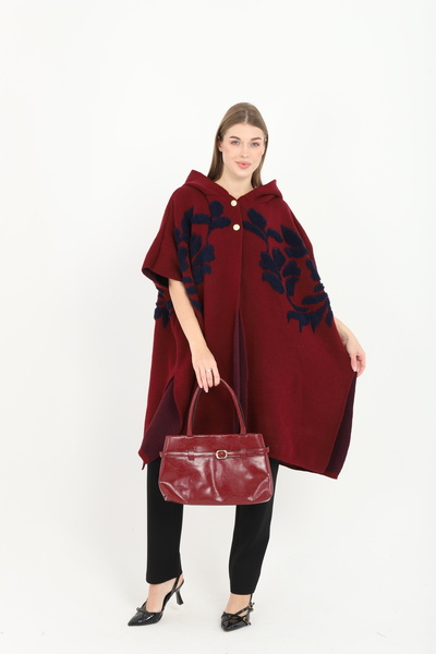OWERALL Women's Teddy Gold Buttoned Hooded Slit Shawl Poncho Cardigan