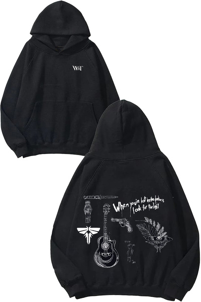 THEWERT سويت شيرت بقلنسوة أسود مطبوع عليه تصميم The Last Of Us