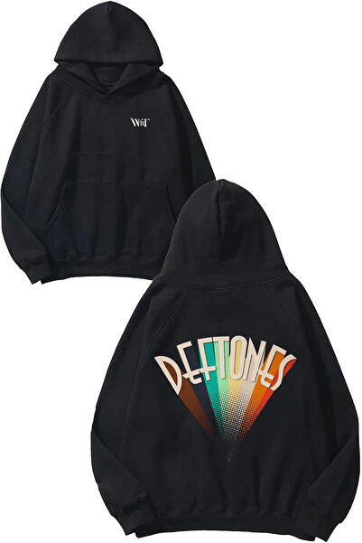 THEWERT Hanorac negru cu glugă cu imprimeu pe spate cu design colorat Deftones