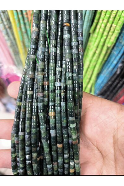 SESİKA HOBİ حجر طبيعي أصلي عالي الجودة من نوع فاريسيت أسطواني بلون أخضر داكن مقاس 2×4 مم، سلسلة واحدة