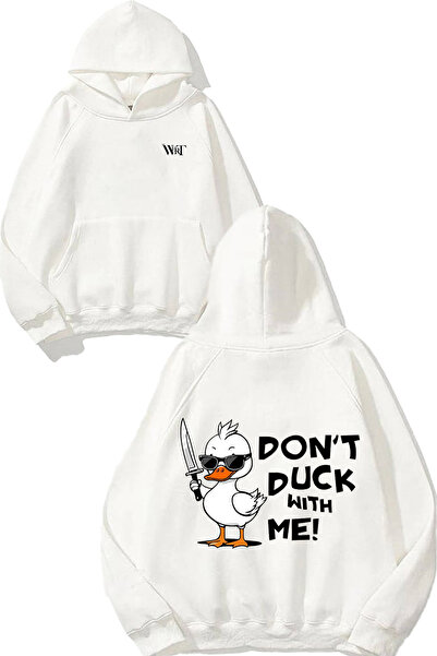 THEWERT Λευκό φούτερ με κουκούλα με στάμπα στην πλάτη με σχέδιο Don't Duck Wi...
