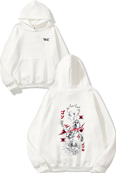 THEWERT Hanorac alb cu glugă cu imprimeu pe spate Gon Killua H X H Design