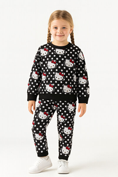 minikiss 3 Pcs Two Rope Drawstring Seasonal Printed Bottom Top Girl Children's Double Set