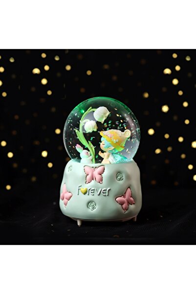 Livava Kelebekli Büyük Boy Kar Küresi Işıklı, Müzikli, Püskürtmeli, Yeşil, 16X12