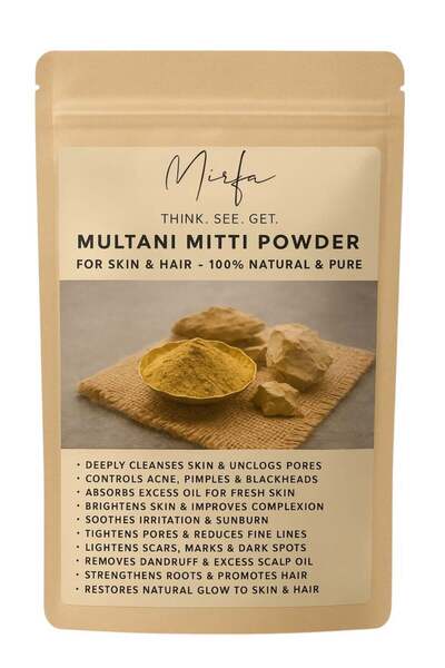 Mirfa مسحوق مولتاني ميتي (فولر إيرث) - ٢٥٠ غرام - ١٠٠٪ طبيعي - للعناية بالوجه...