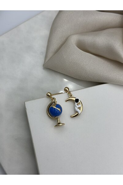 Unzilee أقراط متدلية من الفولاذ بتصميم رائد فضاء على الكرة الأرضية والقمر