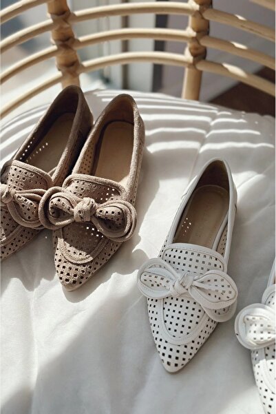 I Love Shoes Landse Matte Leather Ribbon Detailed Women's Ballet Flats Camel