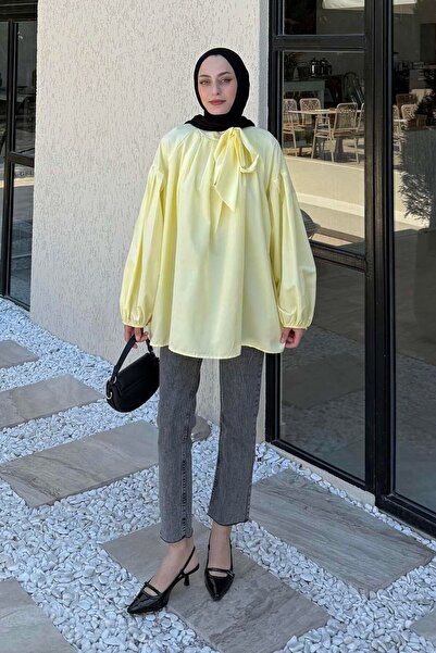 lamelif Collar Scarf Detailed Shirt Yellow