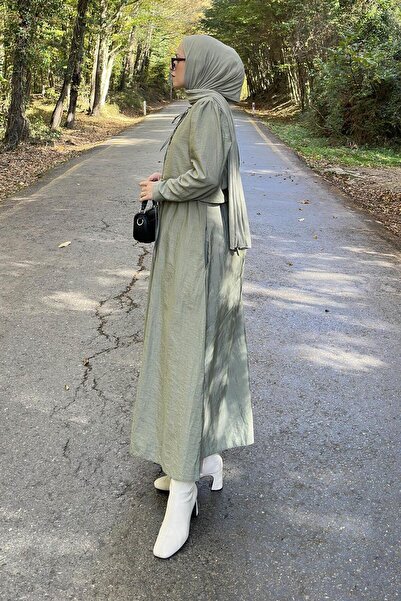 lamelif Gilet Double Hijab Set with Bow Tie Detail on the Front, Green