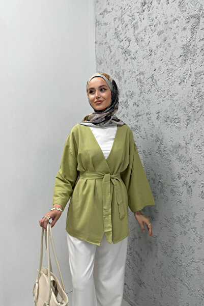 DELBİN Women's 100% Linen Belted Kimono