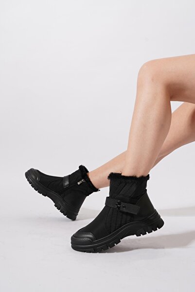 Moda Pie Kefsuh Yan Tokalı Paraşüt Kadın Bot Siyah