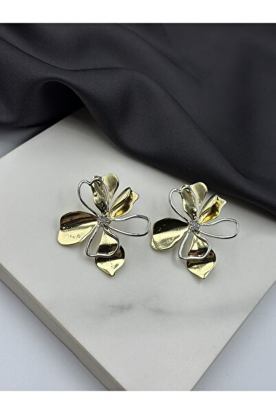 Unzilee Gold and Silver Detailed Stone Flower Earrings